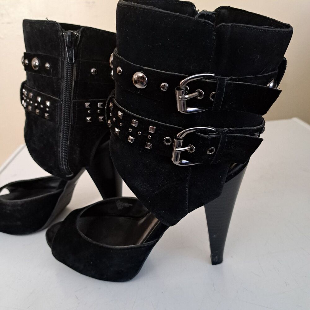 ANA Faux Suede Black Peep Toe Studs Ankle Zipper Stiletto heals 7.5M - Picture 4 of 13